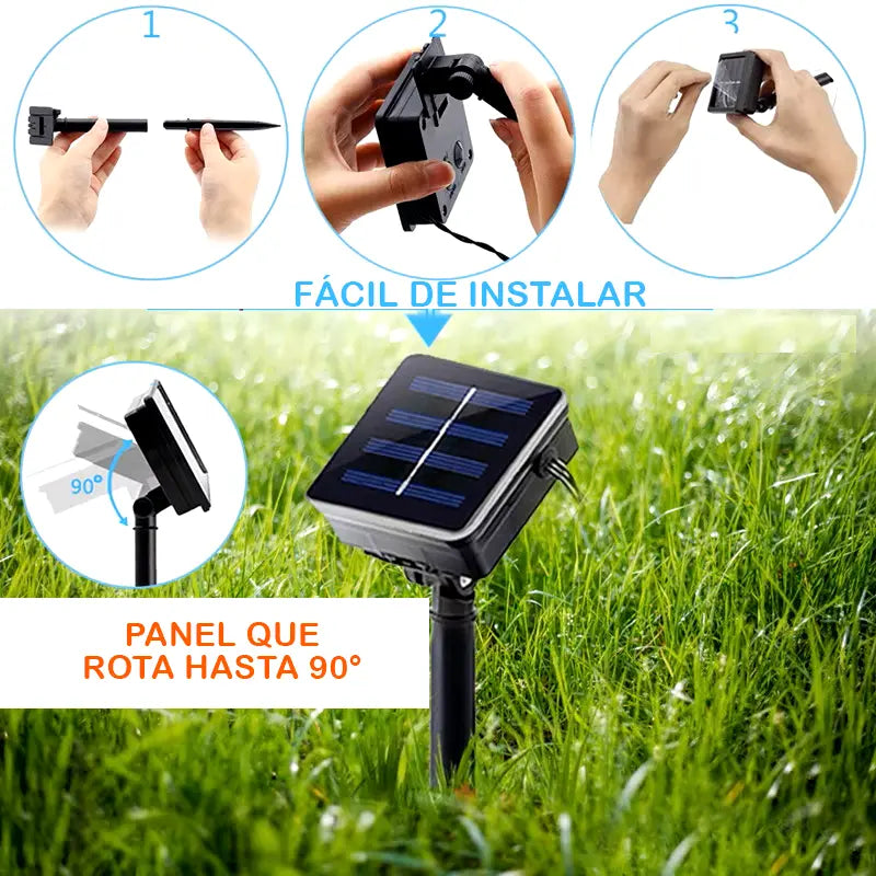 EXTENSIÓN DE LUCES NAVIDEÑAS SOLARES X 10 METROS + CONTROL